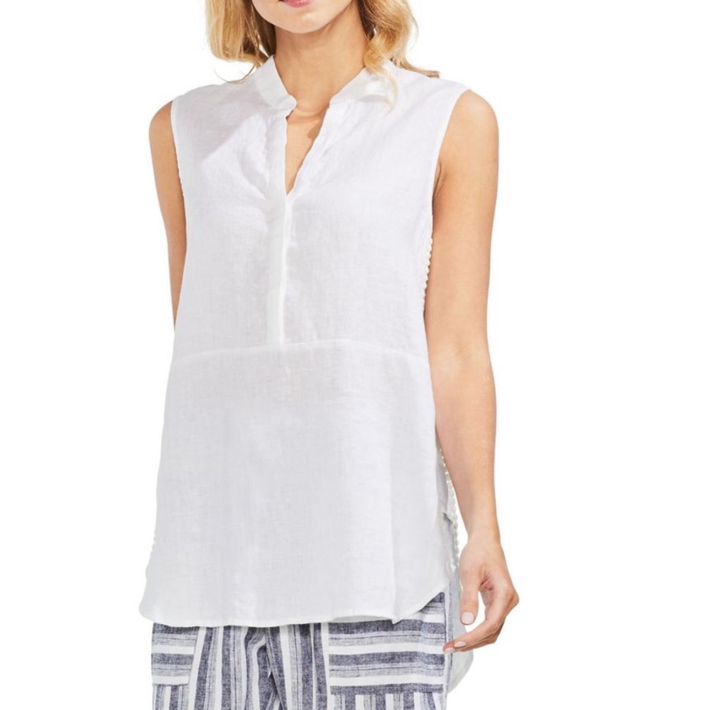 Vince Camuto 100% linen white sleeveless blouse M